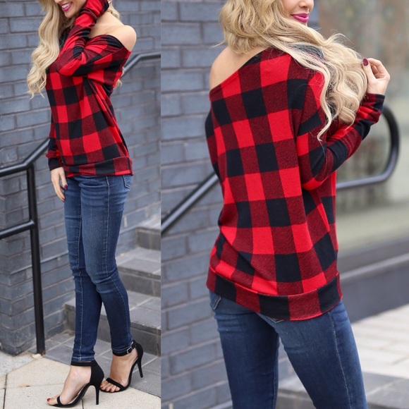 TRISTYN Off Shoulder Top - RED - Picture 2 of 2